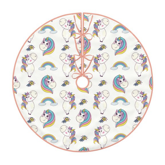 Xecao Funny Kawaii Unicorns Dancing Pattern Christmas Tree Skirt Round Xmas Tree Mat Base Cover for Holiday Home Decorations-30"