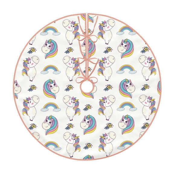 Xecao Funny Kawaii Unicorns Dancing Pattern Christmas Tree Skirt Round Xmas Tree Mat Base Cover for Holiday Home Decorations-48"