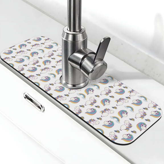 Xecao Funny Kawaii Unicorns Dancing for Kitchen Sink Splash Guard Faucet Mat , Faucet Guard & Draining mat, (15" X 5.5" )