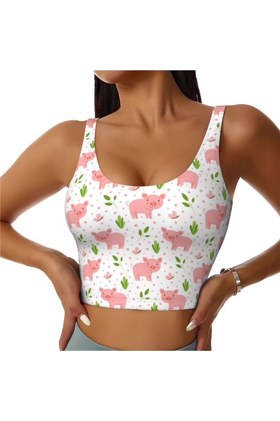 Funny Little Pigs for Sports Bra with Removable Pads, Crop Tank Top Design, Women's Longline Sports Bra - Non-Wired - XX-Large