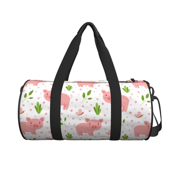 Xecao Funny Little Pigs print Round Travel Duffel Bag is a foldable gym bag with an inner pocket, perfect for travel sports