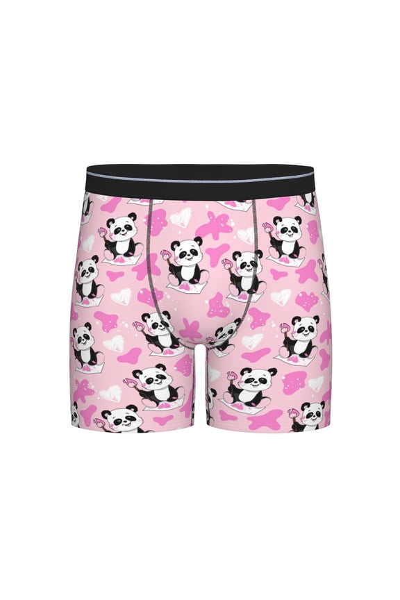 Funny Panda Draws A Heart Print Boxer Briefs for Men's Stretch Moisture-Wicking Underwear, Mid-Rise Classics breathable fabric