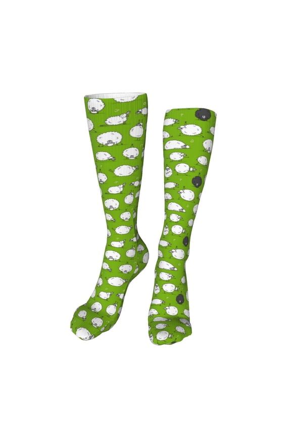 Funny Sheep Doing Yoga Print Calf Socks Seamless Toe, Knee High Long Socks, Sports Socks Trouser Socks for Women and Men-One Size