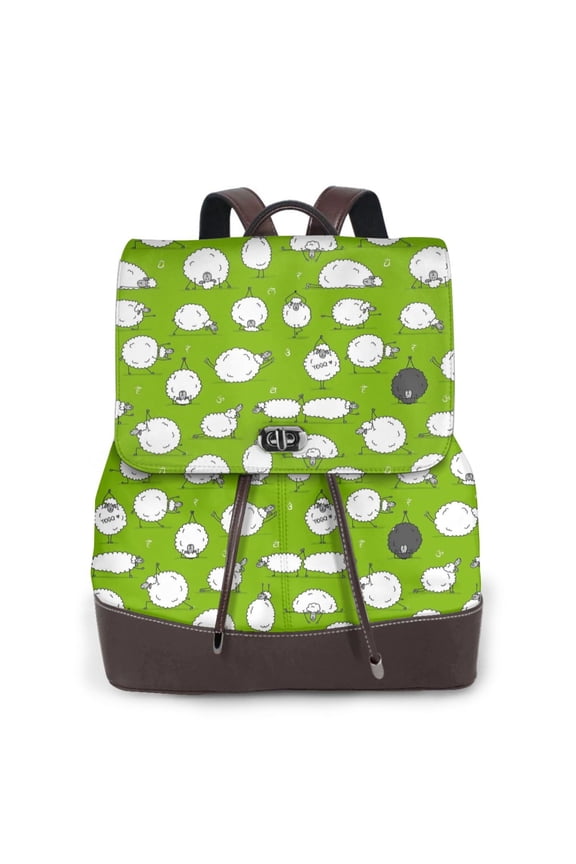 Funny Sheep Doing Yoga Print Large Backpack Soft Leather for Women Travel with Compartment, Adjustable Convertible Strap