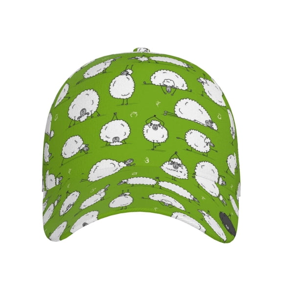 Xecao Funny Sheep Doing Yoga for Baseball Cap: Unisex, crafted from classic polyester twill fabric, featuring a soft unconstructed design
