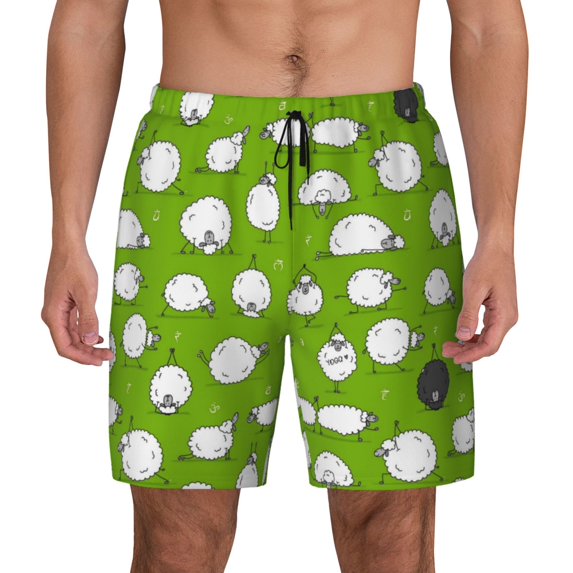 Xecao Funny Sheep Doing Yoga for Men's Swimming Trunks Swim Trunks Quick Dry Swim Shorts with Mesh Lining Funny Swimwear Bathing Suits