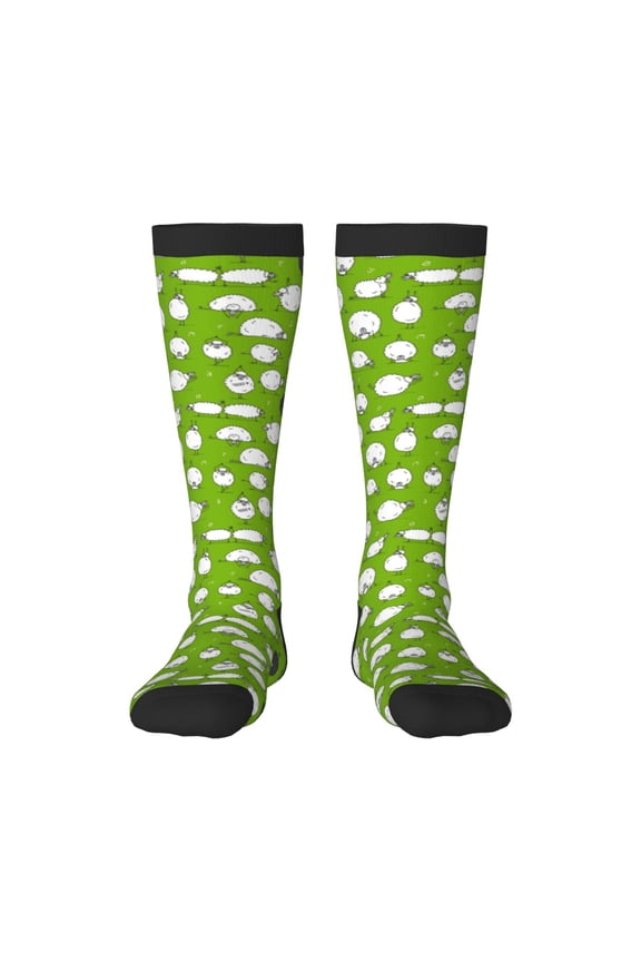 Funny Sheep Doing Yoga print thigh-high socks, crafted for both men and women with a stretchy, high-opaque design perfect for daily wear