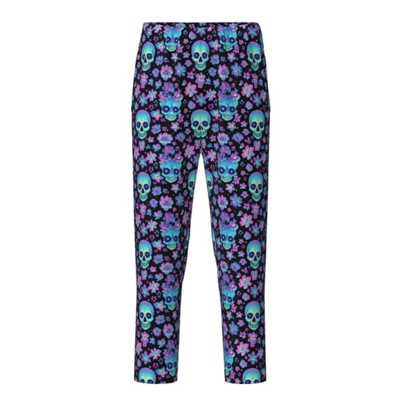 Xecao Funny Skull Flower Print Teenagers' Pajama Pants Long Sleep Pants Soft Elastic Waist Pajama Bottoms Elastic waist with 2 Pockets 5-16 Years-XS(5-6)