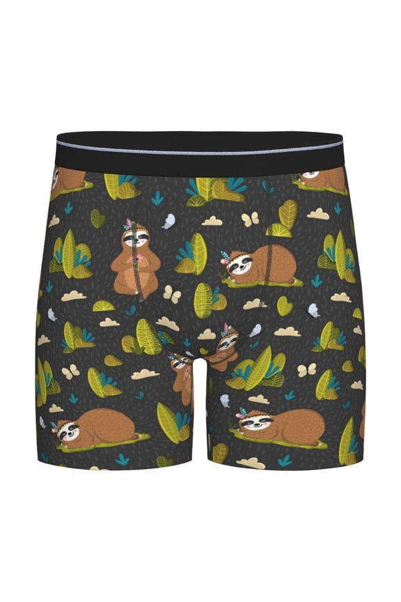 Funny Sloths In The Forest Print Boxer Briefs for Men's Stretch Moisture-Wicking Underwear, Mid-Rise Classics breathable fabric