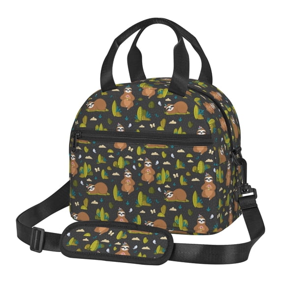 Xecao Funny Sloths In The Forest Print Insulated Lunch Box, Lunch Cags Lunch Bag Featuring An Adjustable Shoulder Strap