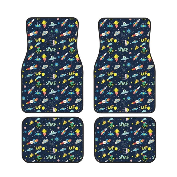 Xecao Funny Spaceships Print Car Foot Mat Set of 4 Pieces Neoprene All-Weather Dust-Proof Stain-resistantCar Interior Decorative mats Non-Slip Mats