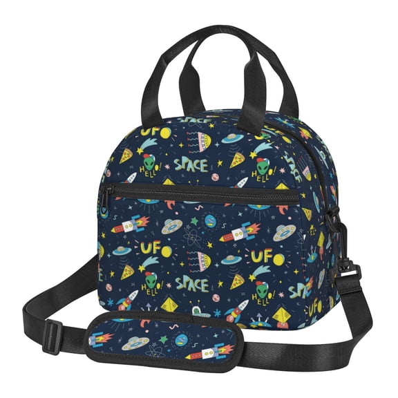 Xecao Funny Spaceships Print Insulated Lunch Box, Lunch Cags Lunch Bag Featuring An Adjustable Shoulder Strap