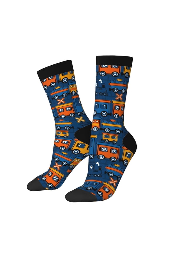 Funny Steam Train Pattern Sport Socks for Women and Men Crew Socks Sporty Calf Socks Casual Socks