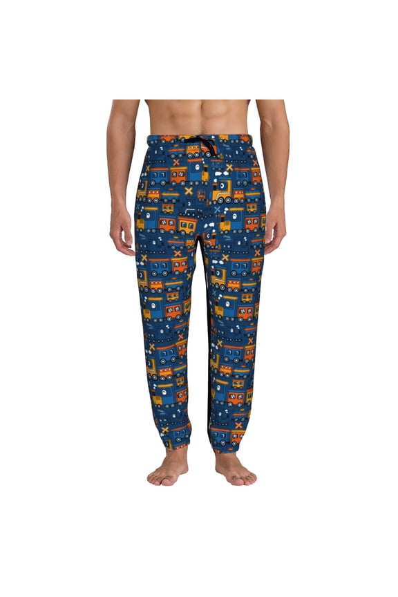 Funny Steam Train Print Active Tech Joggers for Men, Mens Sweatpants Lounge Pants with Pockets-Large