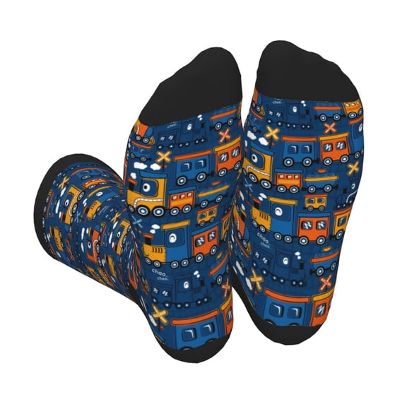 Xecao Funny Steam Train Print Crew Socks for Men and Women, Men's Soft Moisture-wicking Sock