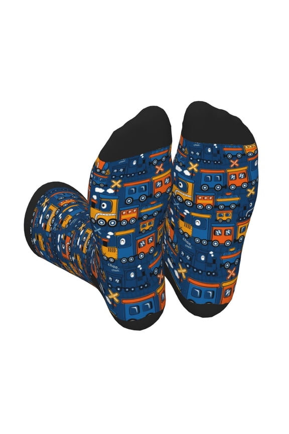 Funny Steam Train Print Crew Socks for Men and Women, Men's Soft Moisture-wicking Sock