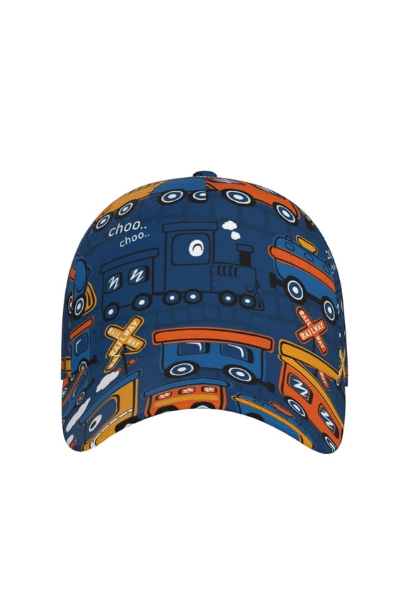 Funny Steam Train for Baseball Cap: Unisex, crafted from classic polyester twill fabric, featuring a soft unconstructed design