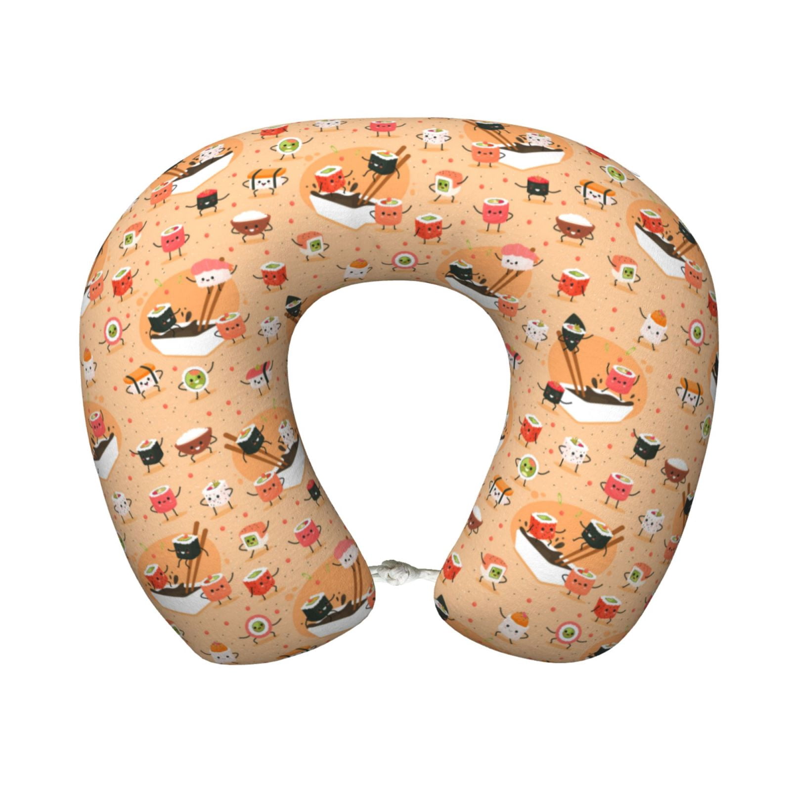 Xecao Funny Sushi Print Memory Foam Cervical Neck Pillow Versatile U-Shaped Pillows for Home,Office,Camping,Travelling,Soft Washable Cover