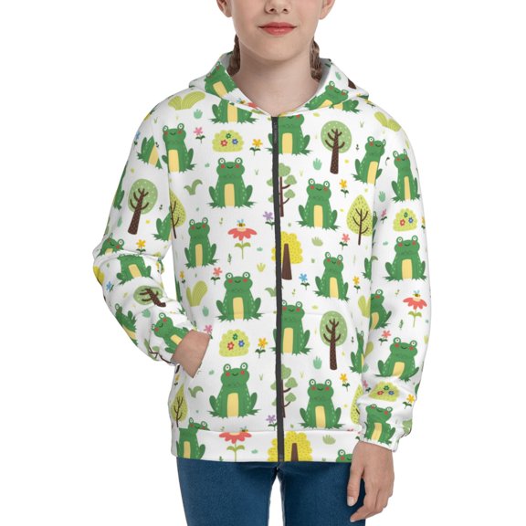 Xecao Funny Toad Pattern Zip Up Hoodies for Boys Girls, Sweatshirt with Pockets-Small