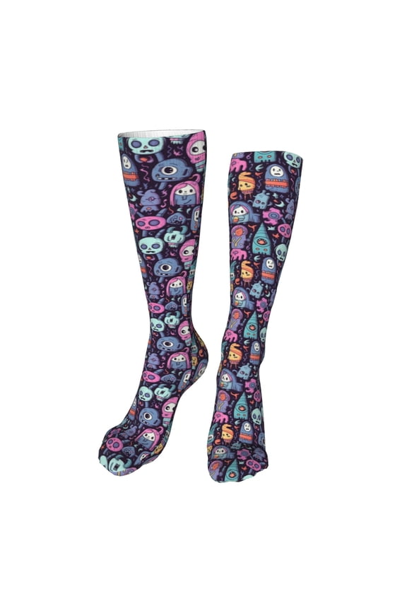 Funny colorful skull ghost Print Calf Socks Seamless Toe, Knee High Long Socks, Sports Socks Trouser Socks for Women and Men-One Size