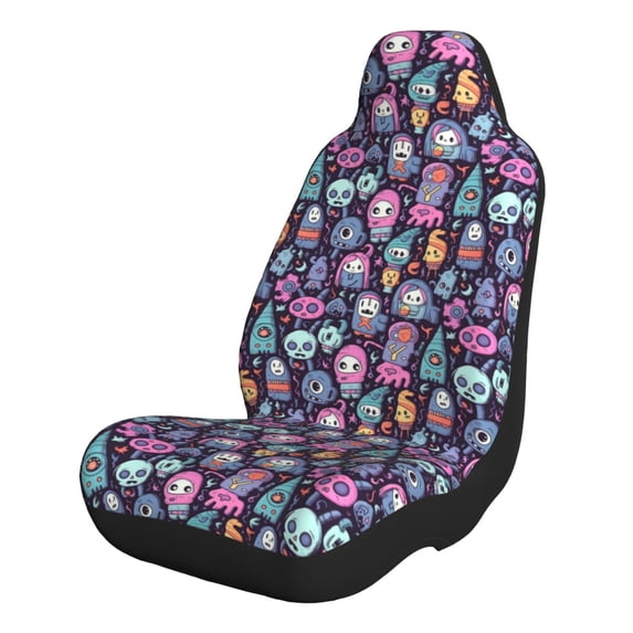 Xecao Funny colorful skull ghost for Automotive Seat Covers for Cars Trucks and SUVs – Gray Car Seat Covers for Front Seats, Truck Seat Protectors-1