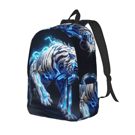 Xecao Futuristic Blue Light White Tiger Canvas College Laptop Backpack, a durable rucksack designed for both men and women, ideal for travel, school, and daily use-Small