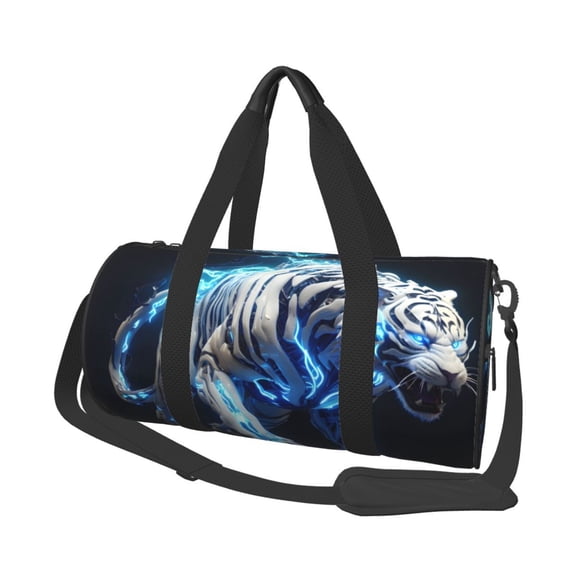 Xecao Futuristic Blue Light White Tiger Print Travel Duffle Bag, Bag Carry On Tote Bags for Women, Travel Sport Gym Bag for Men, Hospital Bag for Labor and Delivery