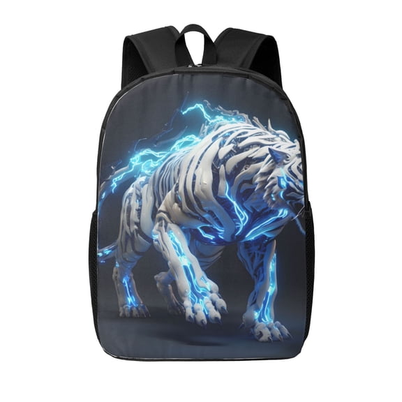 Xecao Futuristic Blue Light White Tiger print Travel Backpack, Large Computer Backpack for Men Women, College School Rucksack Book Bag