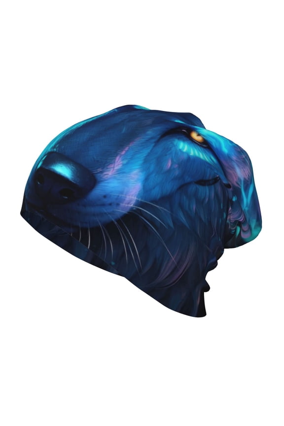 Futuristic Blue Light Wolf Print Beanie Hat Toddler Girls Boys, Baby Hats Winter Warm Knitted Thermal, Kids Winter Caps