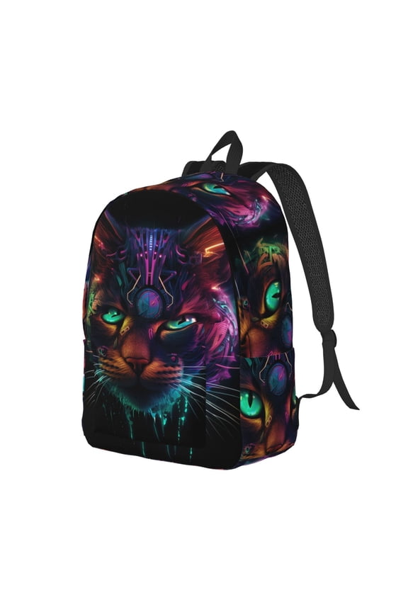 Futuristic Cat Warrior Canvas College Laptop Backpack, a durable rucksack designed for both men and women, ideal for travel, school, and daily use-Small