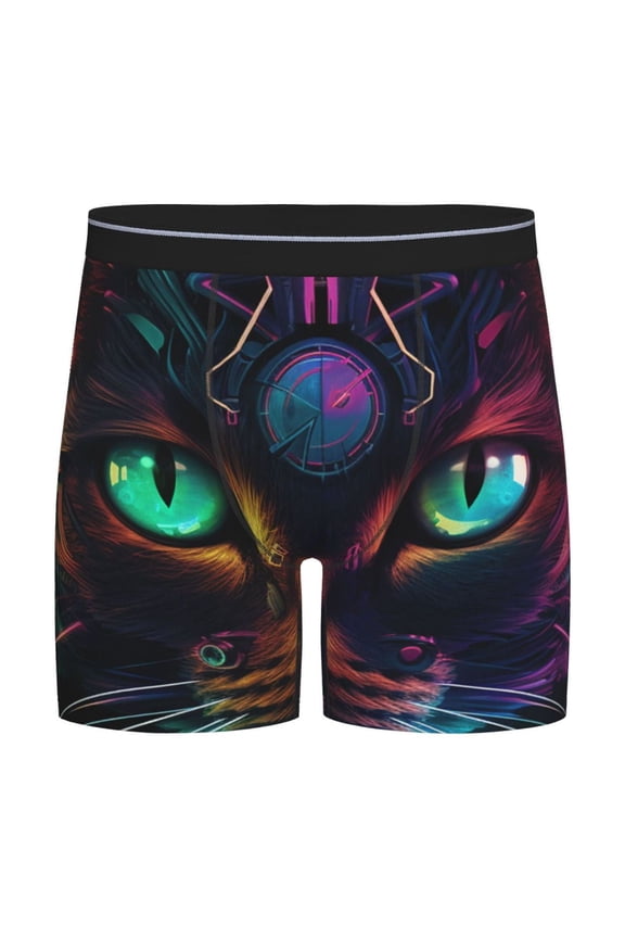 Futuristic Cat Warrior Print Boxer Briefs for Men's Stretch Moisture-Wicking Underwear, Mid-Rise Classics breathable fabric