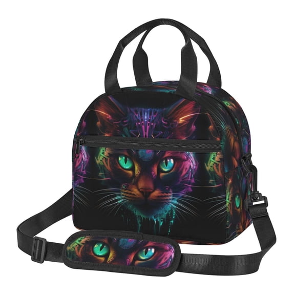 Xecao Futuristic Cat Warrior Print Insulated Lunch Box, Lunch Cags Lunch Bag Featuring An Adjustable Shoulder Strap