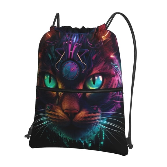 Xecao Futuristic Cat Warrior for Drawstring Bags,Pull String Backpack Bags,String Bag Sackpack