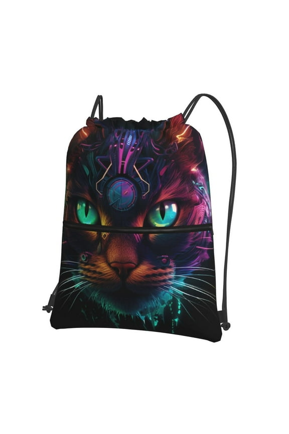 Futuristic Cat Warrior for Drawstring Bags,Pull String Backpack Bags,String Bag Sackpack