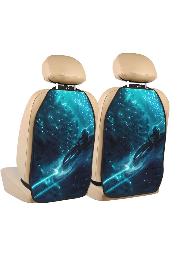 Futuristic Jet Ski Adventure Pattern Car Seat Back Protector 2 Pack Large Capacity Pocket, Kick Mats Back Seat Protector