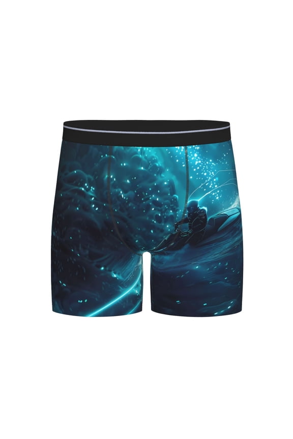 Futuristic Jet Ski Adventure Print Boxer Briefs for Men's Stretch Moisture-Wicking Underwear, Mid-Rise Classics breathable fabric