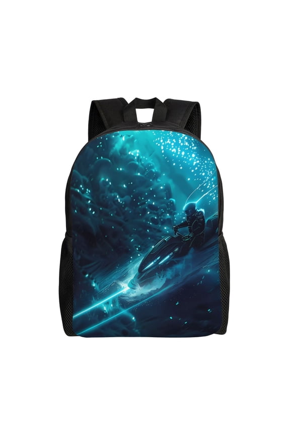 Futuristic Jet Ski Adventure Print School Backpack with Laptop Compartment Small Travel Laptop Backpack for Women Men Waterproof College Backpack Simple School Bag