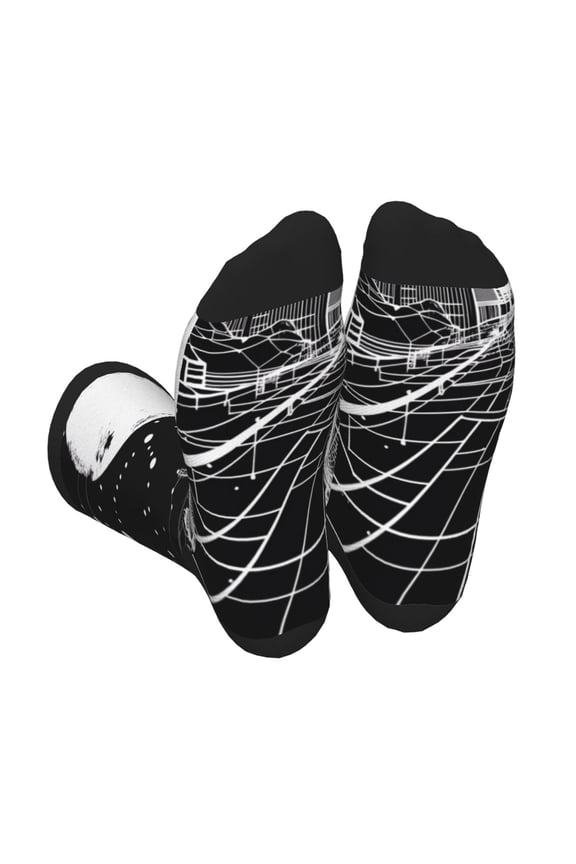 Futuristic Moonlit Cityscape Print Crew Socks for Men and Women, Men's Soft Moisture-wicking Sock