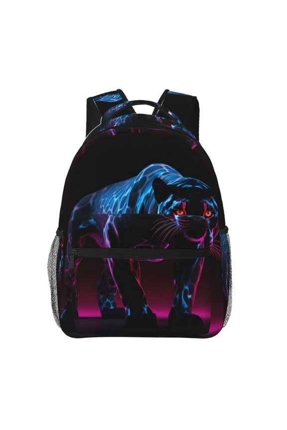 Futuristic Purple Panther Backpack, a stylish and functional choice for both men and women, is the perfect basic bookbag for college, work, or travel