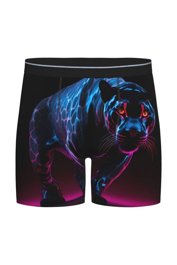 Futuristic Purple Panther Print Boxer Briefs for Men's Stretch Moisture-Wicking Underwear, Mid-Rise Classics breathable fabric