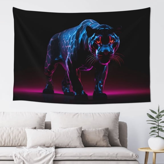 Xecao Futuristic Purple Panther Print Tapestry, Wall Hanging Room Funny Decor, Backdrop Room Decor for Bedroom Living Room dormitory