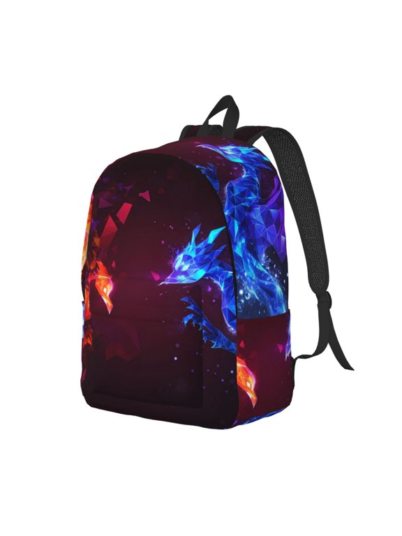 Futuristic Red And Blue Bird Canvas College Laptop Backpack, a durable rucksack designed for both men and women, ideal for travel, school, and daily use-Medium