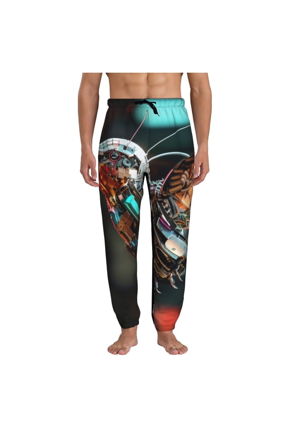 Futuristic Robot Hummingbird Print Active Tech Joggers for Men, Mens Sweatpants Lounge Pants with Pockets-X-Large