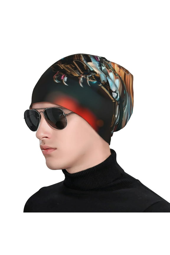 Futuristic Robot Hummingbird Print Beanie Knitted Hat for Men Women, Winter Fashion Knit Cuffed Caps Unisex