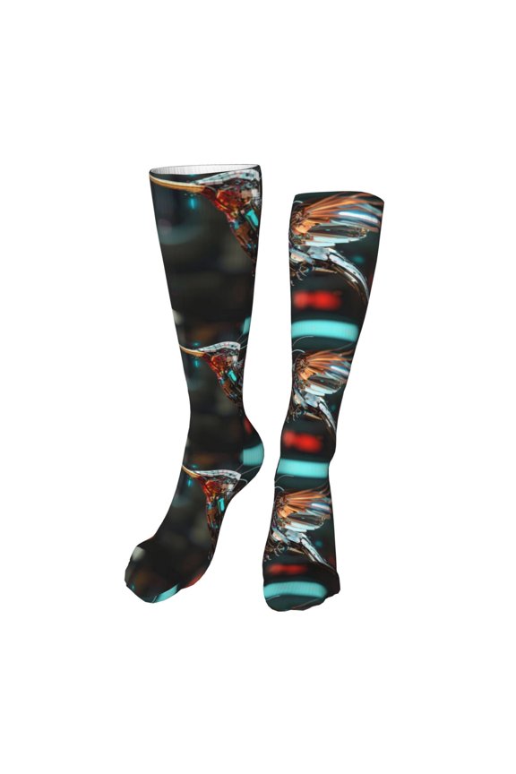 Futuristic Robot Hummingbird Print Calf Socks Seamless Toe, Knee High Long Socks, Sports Socks Trouser Socks for Women and Men-One Size