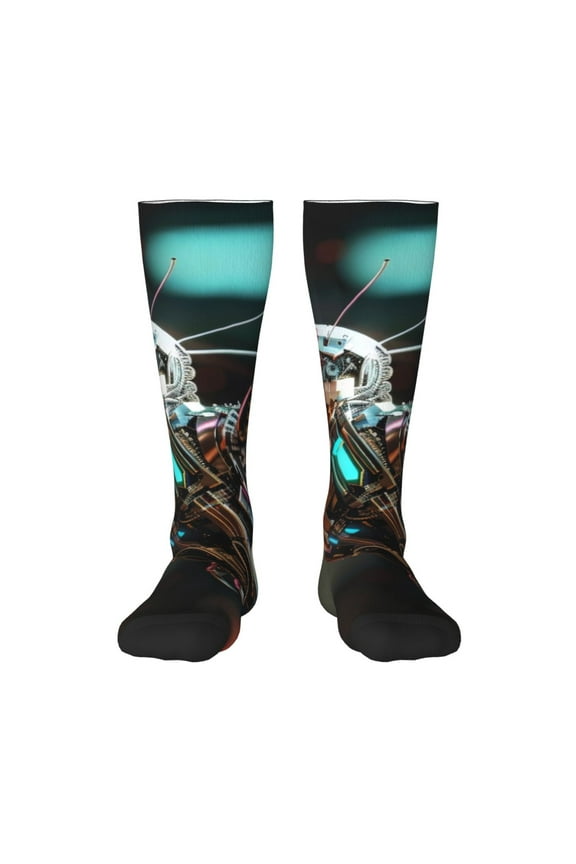 Futuristic Robot Hummingbird Print Compression Socks for Both Men And Women for Running, Travel, Flight, Nurse