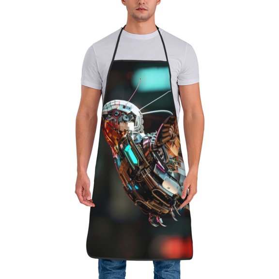 Xecao Futuristic Robot Hummingbird Print Funny BBQ Chef Aprons for Men Women,Adjustable Kitchen Cooking Aprons with Pocket Waterproof Oil Proof No Pilling Fading