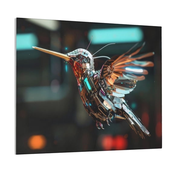 Xecao Futuristic Robot Hummingbird for Waterproof Framed Canvas Art - Modern Home Decor with Real Wood Frame for Gifting and Interior Design,Horizontal