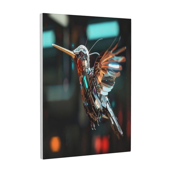 Xecao Futuristic Robot Hummingbird for Ready-to-Hang Canvas Art 12x16 Inches - Waterproof HD Print Solid Wood Frame for Gifting,Vertical