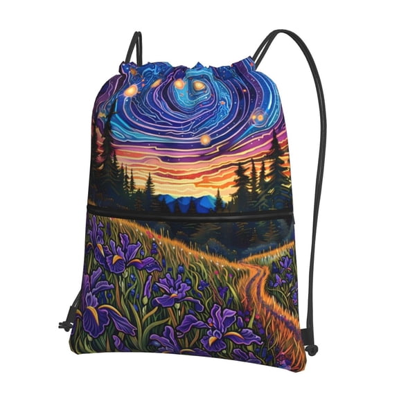Xecao Galactic Night Over Meadow for Drawstring Bags,Pull String Backpack Bags,String Bag Sackpack